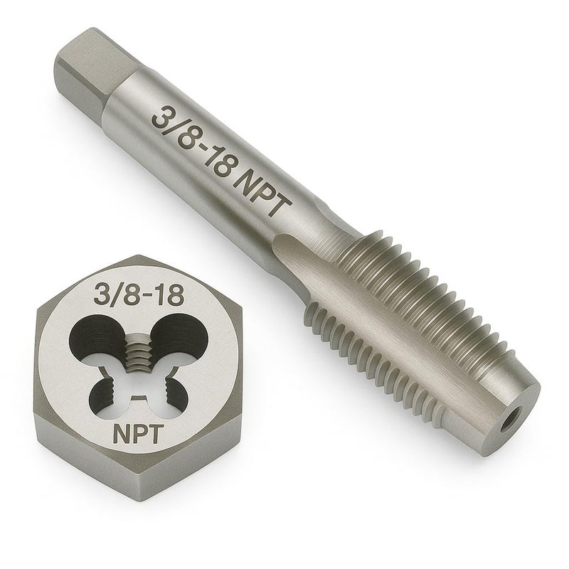 Yamesh 3/8"-18 NPT Tap and Die Set – GCr15 Alloy Steel Pipe Thread Tap and Hex Die Combo, Taper Thread Repair Tool for Conical Pipe Fittings - Image 1